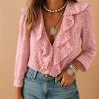 Women's Butterfly Print Ruffle Blouse | Lightweight Casual Top for Everyday Wear