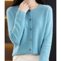 Women's Cashmere Cardigan – Classic Layering Knit – Light turquoise