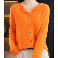 Women's Cashmere Cardigan – Classic Layering Knit – Orange