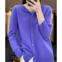 Women's Cashmere Cardigan – Classic Layering Knit – Dark blue