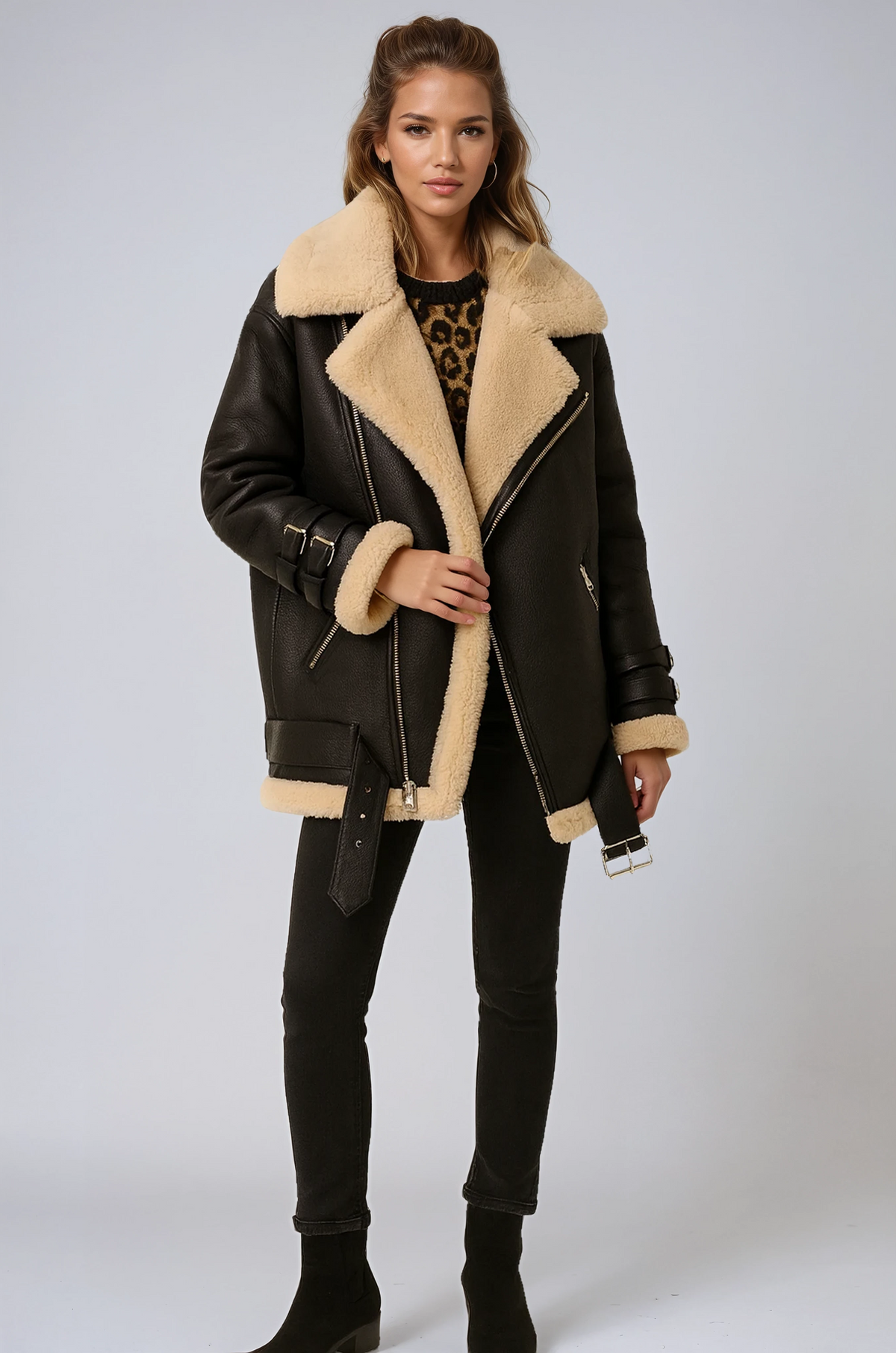 Women's Suede-Finish Pilot Bomber Jacket – Black