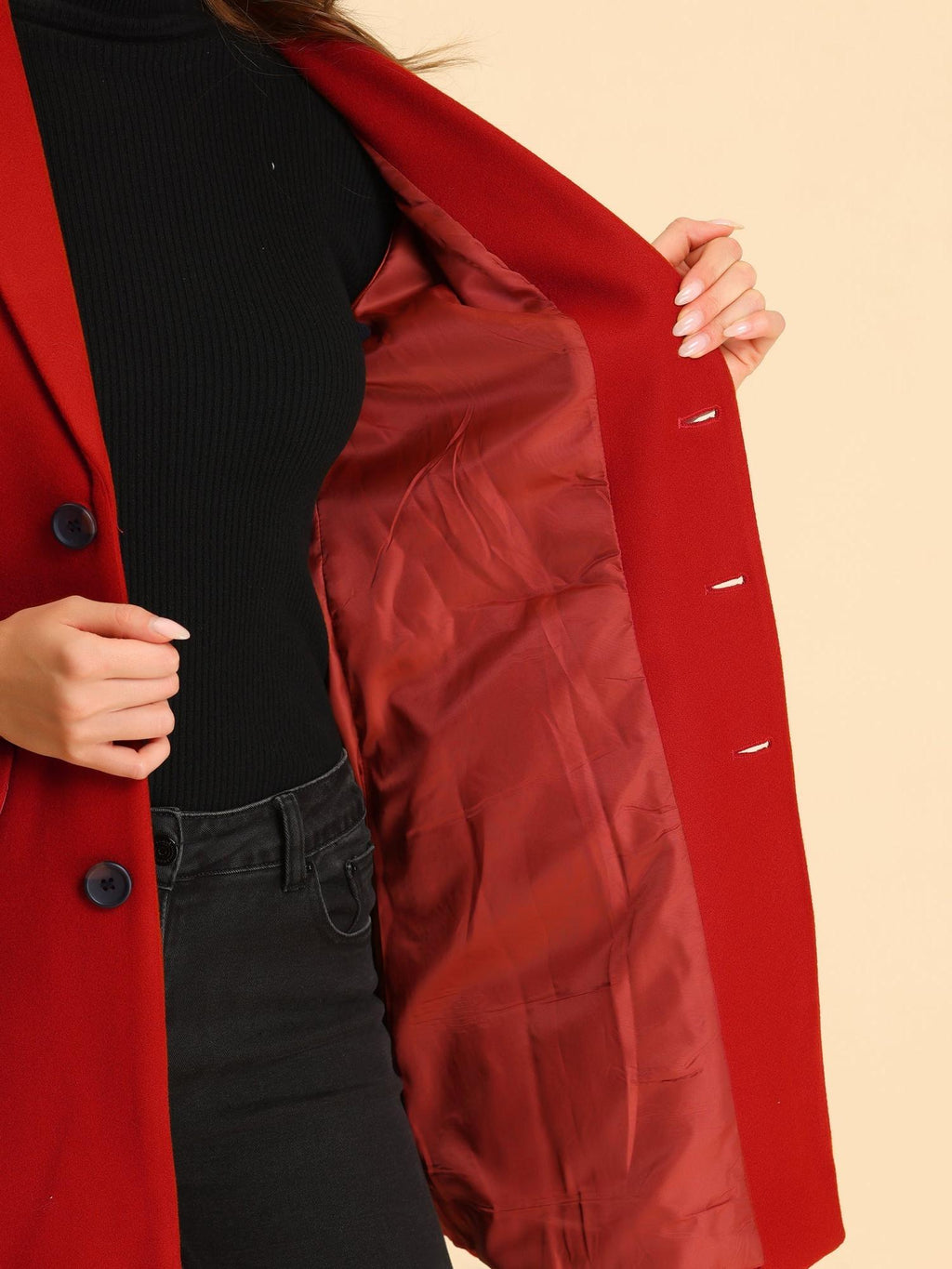 Women's Classic Wool Coat with Collar – Casual, Office