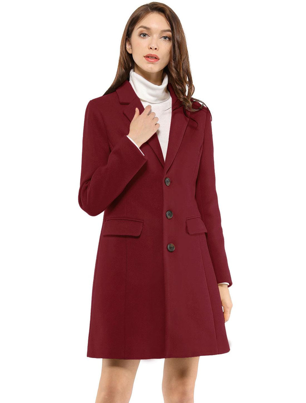 Women's Classic Wool Coat with Collar – Casual, Office