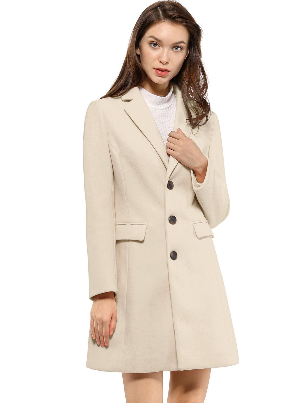 Women's Classic Wool Coat with Collar – Casual, Office