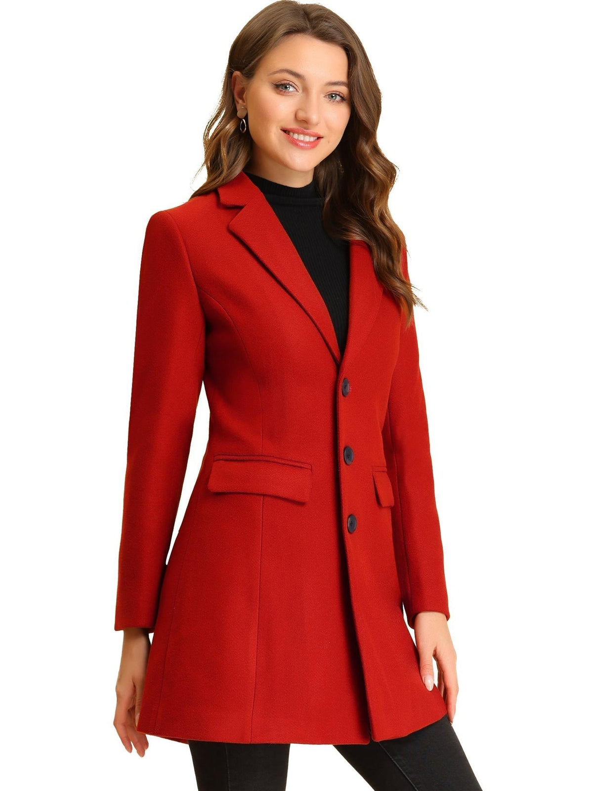 Women's Classic Wool Coat with Collar – Casual, Office