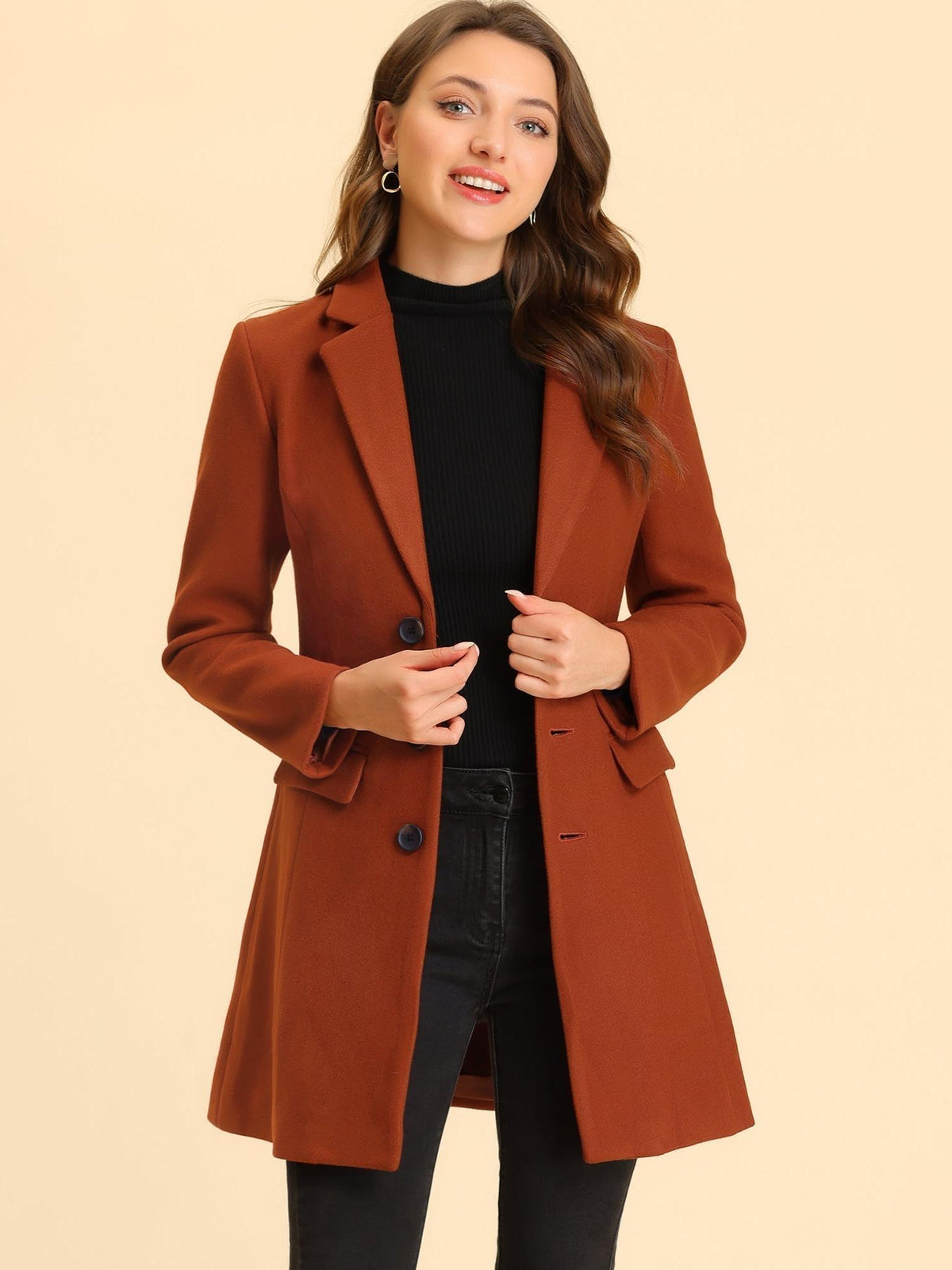 Women's Classic Wool Coat with Collar – Casual, Office