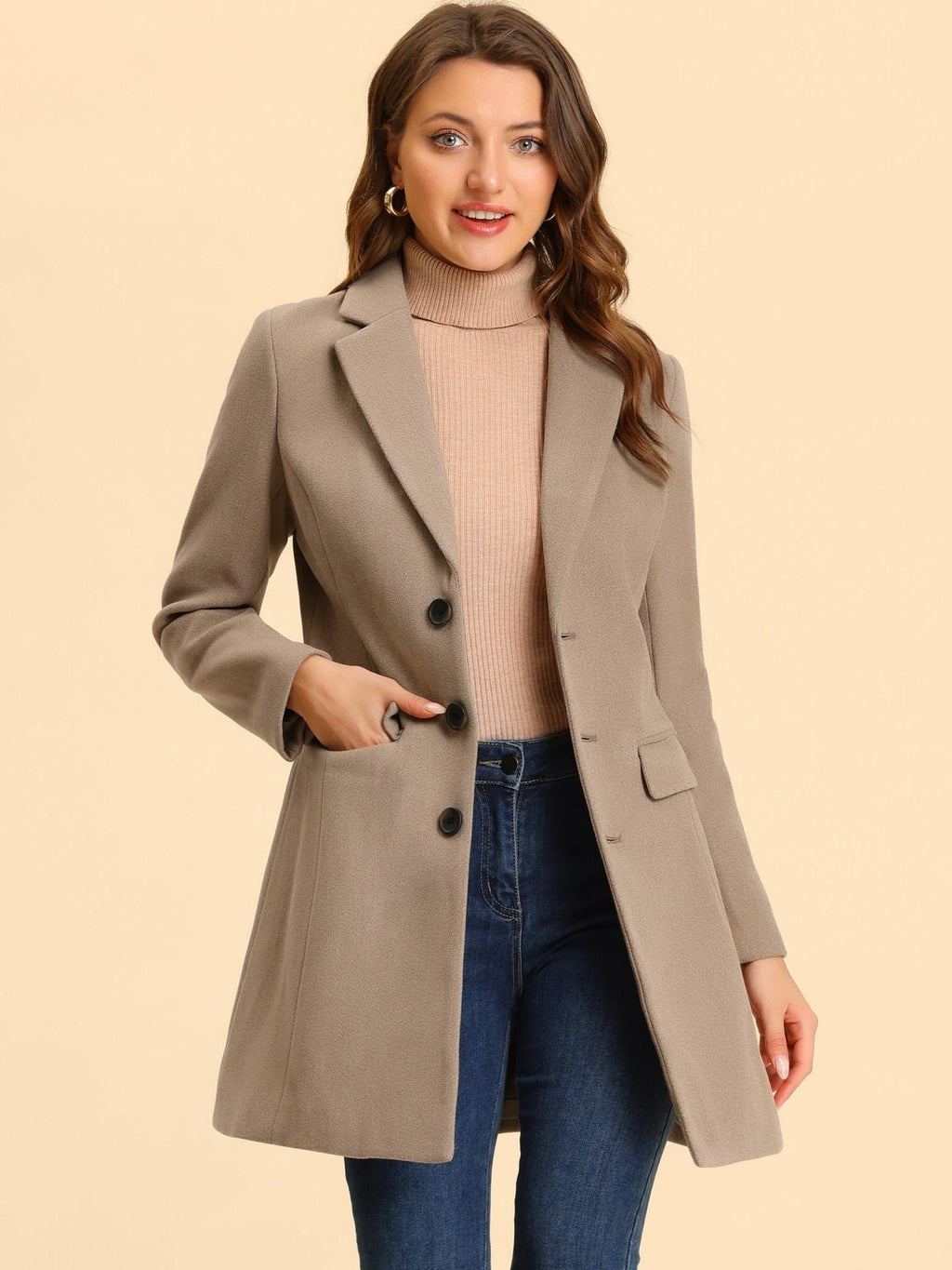 Women's Classic Wool Coat with Collar – Casual, Office