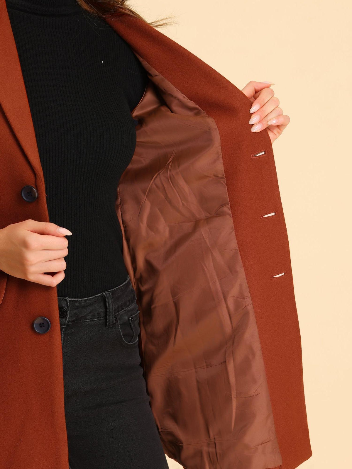 Women's Classic Wool Coat with Collar – Casual, Office