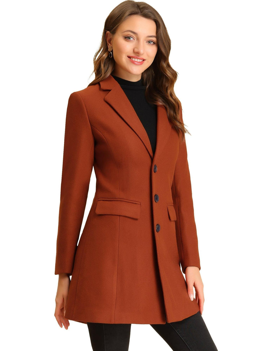 Women's Classic Wool Coat with Collar – Casual, Office