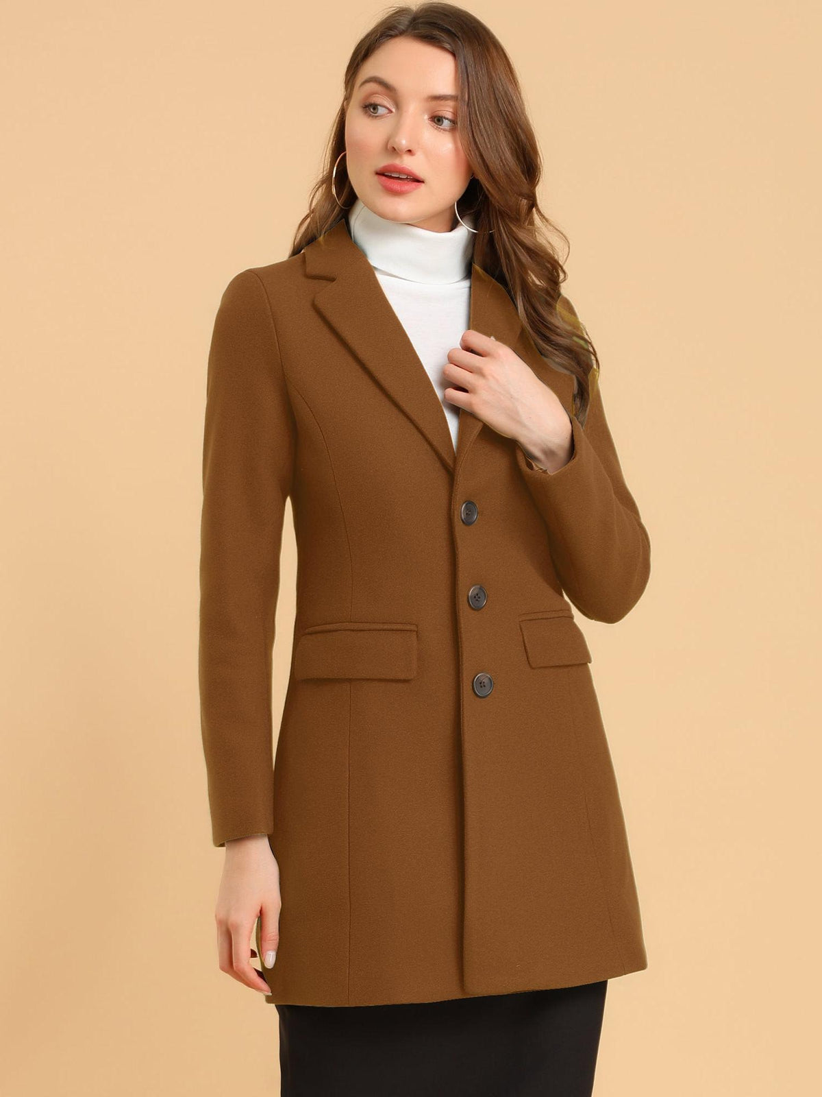 Women's Classic Wool Coat with Collar – Casual, Office