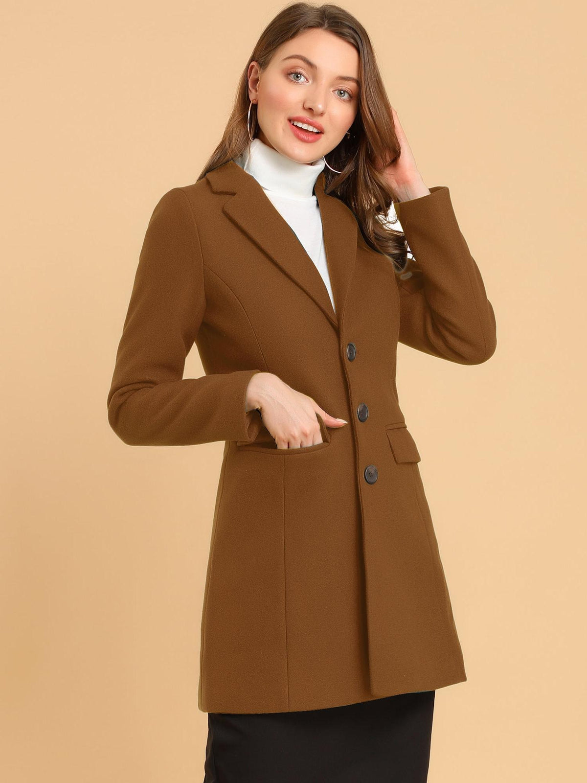 Women's Classic Wool Coat with Collar – Casual, Office