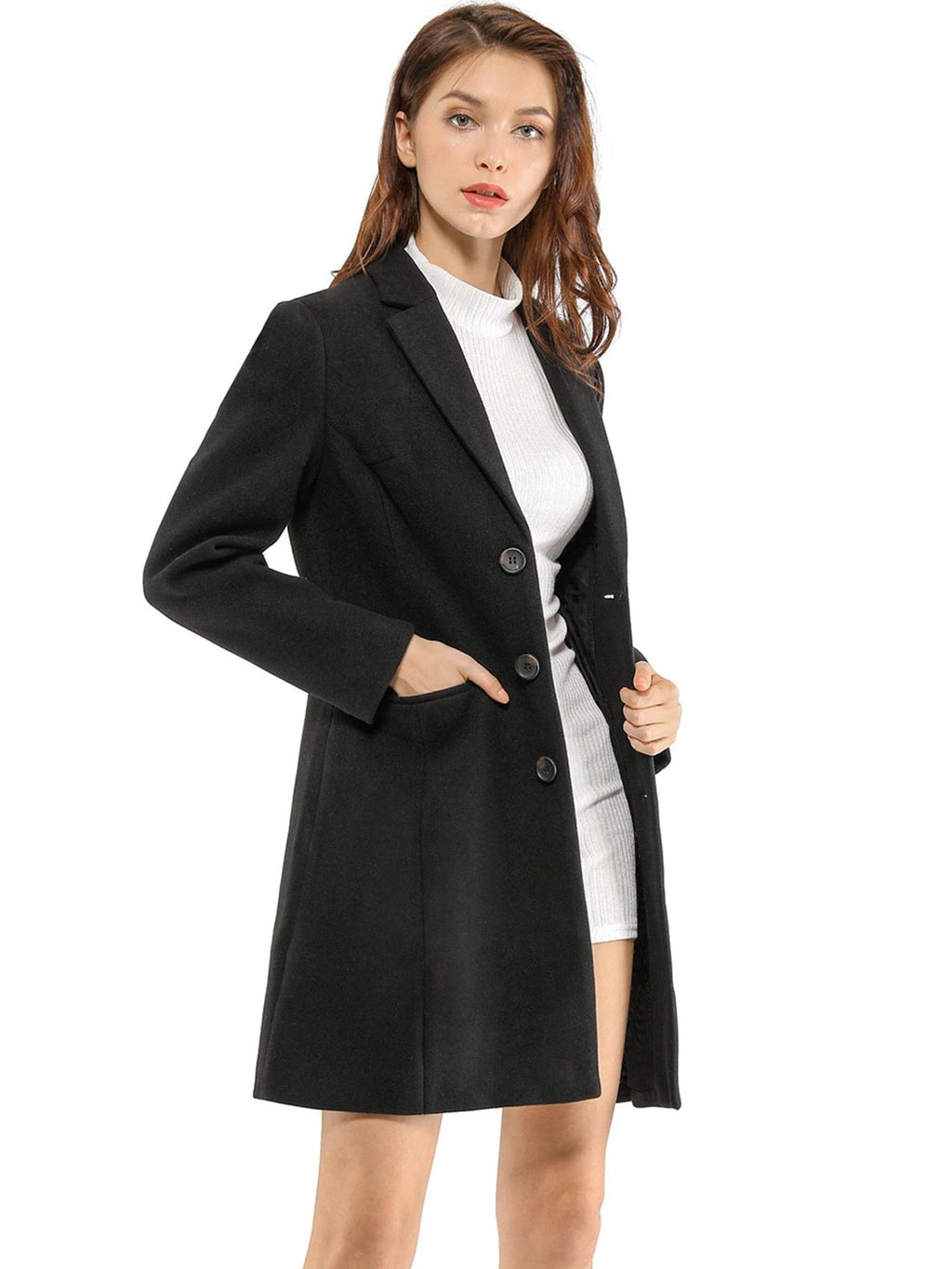 Women's Classic Wool Coat with Collar – Casual, Office