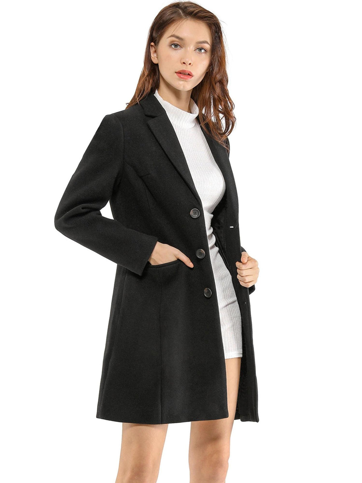 Women's Classic Wool Coat with Collar – Casual, Office