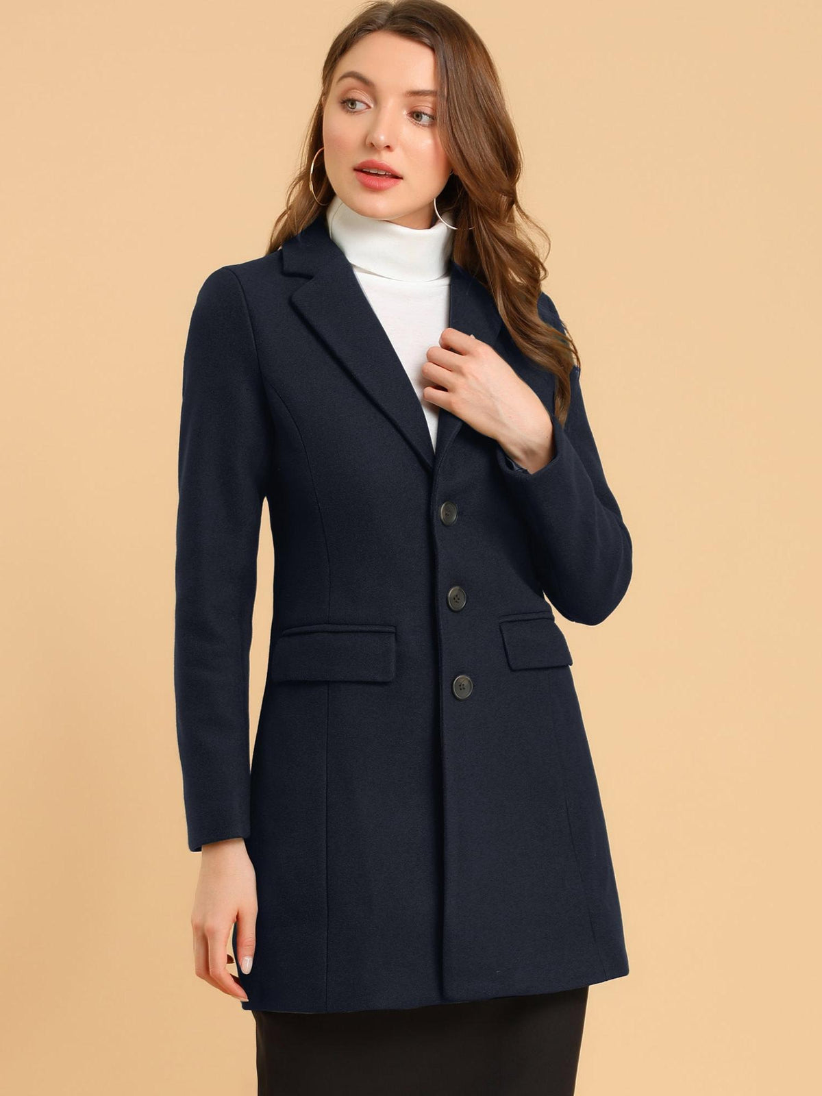Women's Classic Wool Coat with Collar – Casual, Office