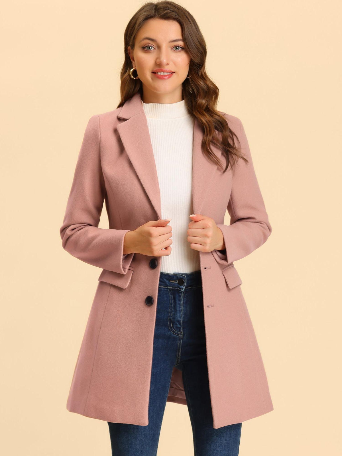 Women's Classic Wool Coat with Collar – Casual, Office