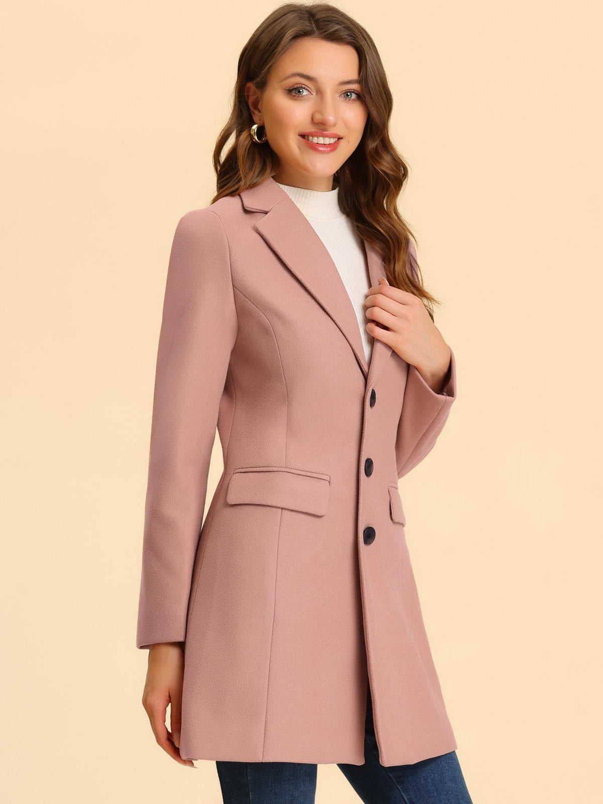Women's Classic Wool Coat with Collar – Casual, Office