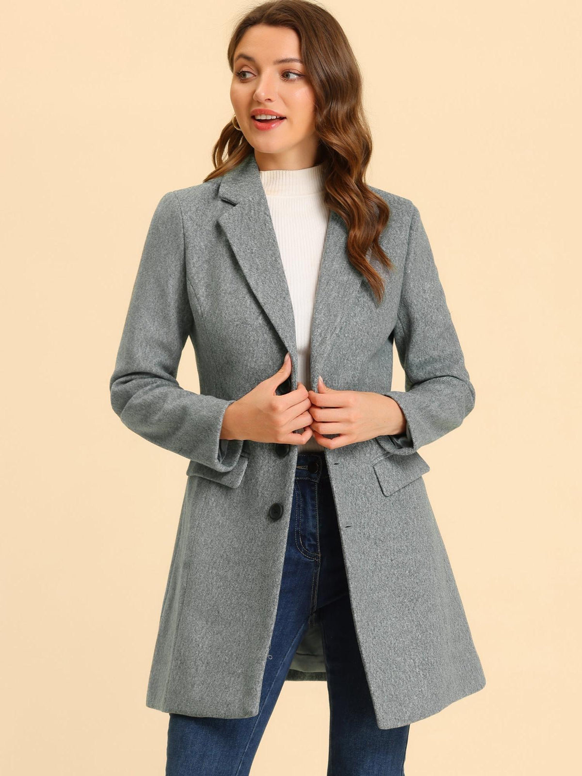 Women's Classic Wool Coat with Collar – Casual, Office