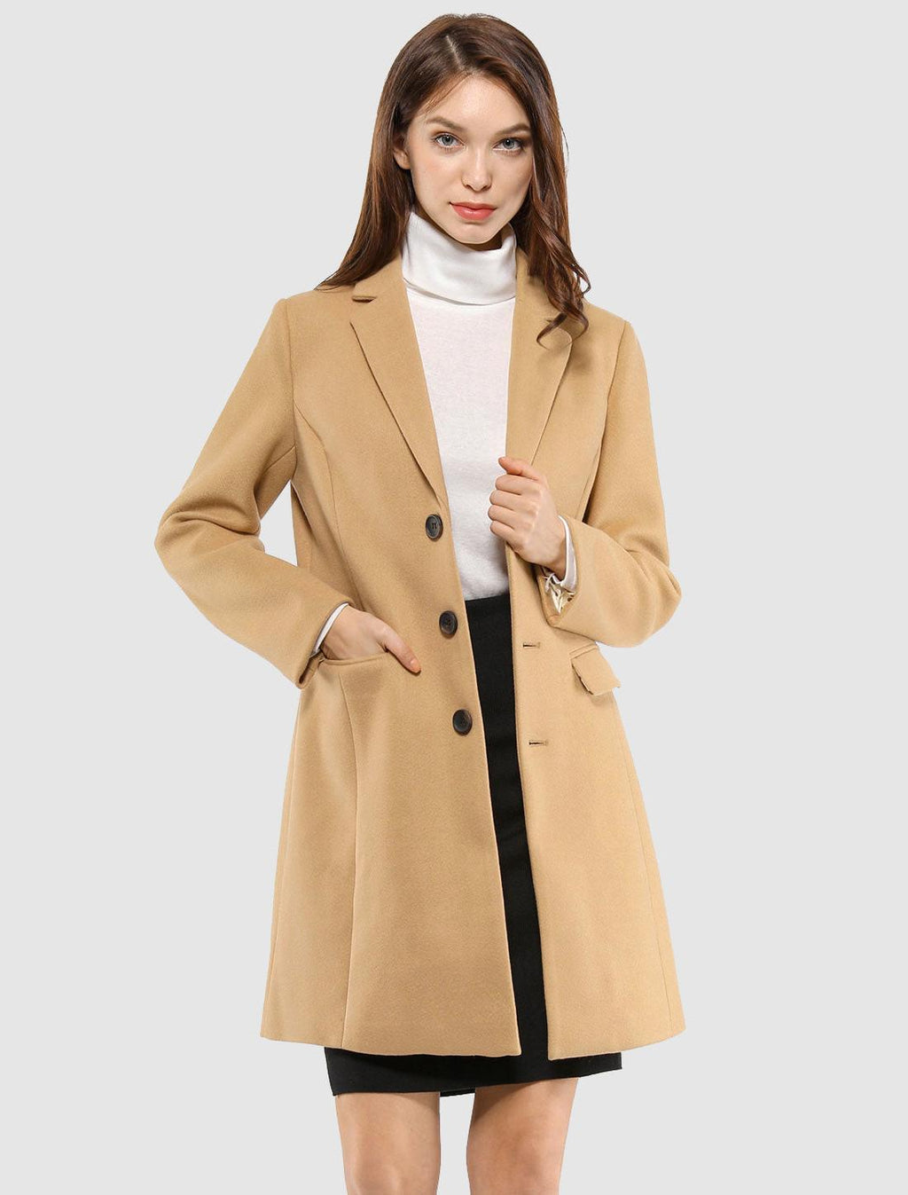 Women's Classic Wool Coat with Collar – Casual, Office