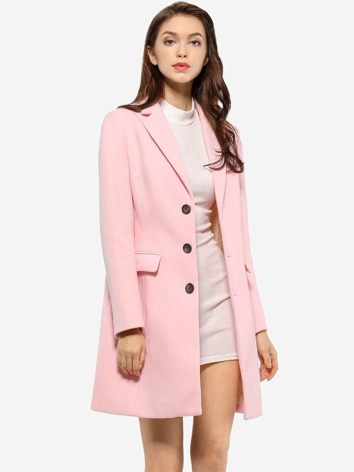 Women's Classic Wool Coat with Collar – Casual, Office