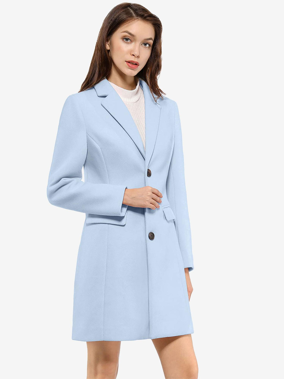 Women's Classic Wool Coat with Collar – Casual, Office