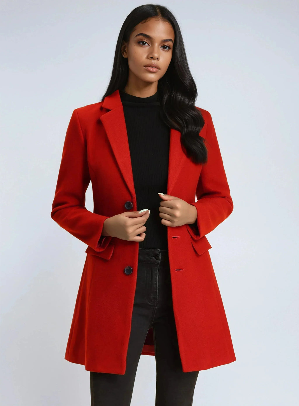 Women's Classic Wool Coat with Collar – Casual, Office