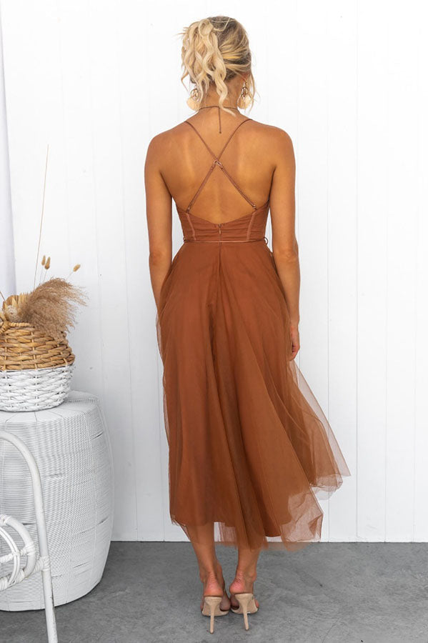 Women's Corset Midi Dress with Tulle Skirt for Formal Events and Special Occasions