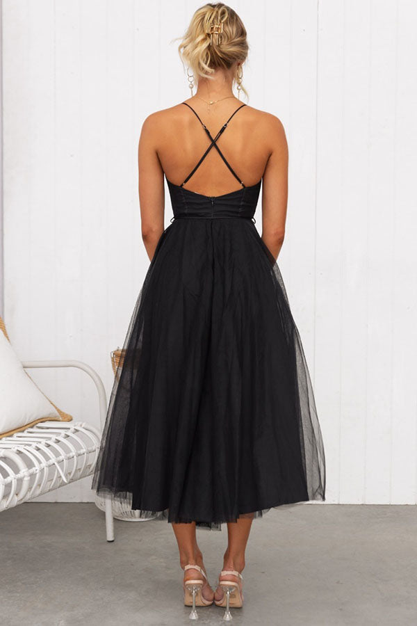 Women's Corset Midi Dress with Tulle Skirt for Formal Events and Special Occasions