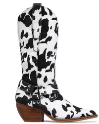 Women's Cow Print Western Cowboy Boots with Pointed Toe
