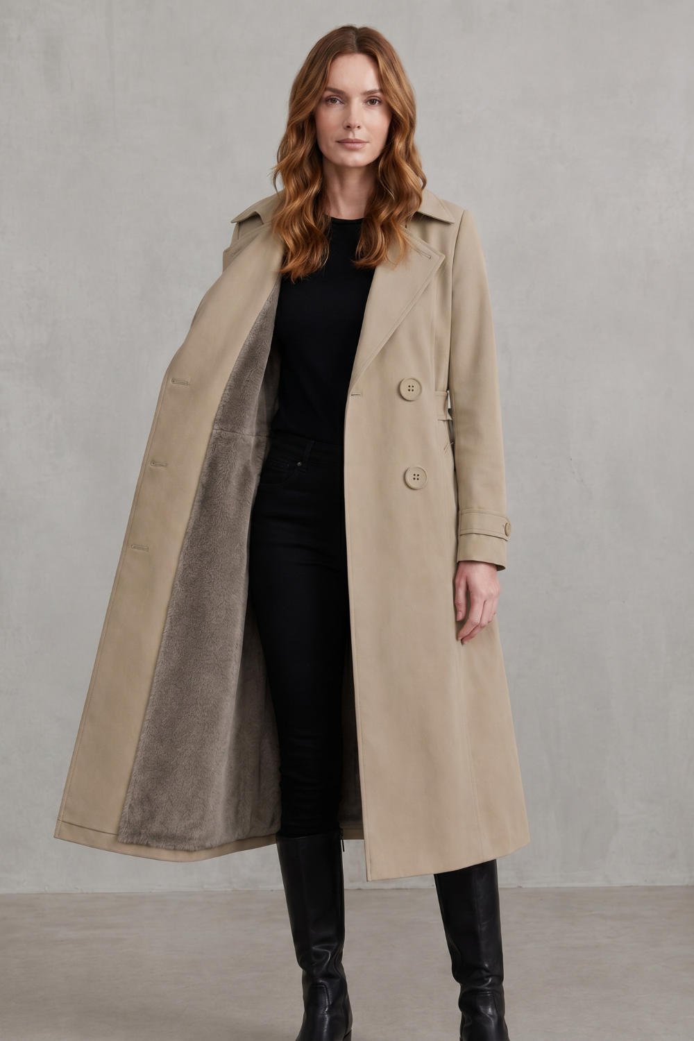 Women's Faux Fur Lined Double-Breasted Winter Coat