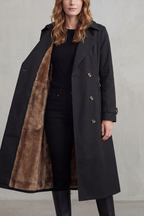 Women's Faux Fur Lined Double-Breasted Winter Coat – Black