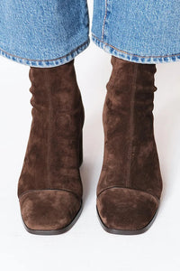 Women's Square Toe Block Heel Ankle Boots in Dark Brown