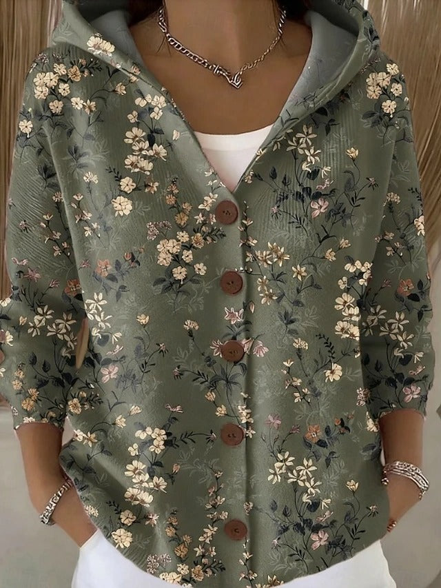 Women's Hooded Button-Front Cardigan – Relaxed Fit – Dark Green