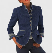 Women's High Collar Long Cardigan – Blue