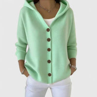 Women's Hooded Button-Down Knit Cardigan – Green