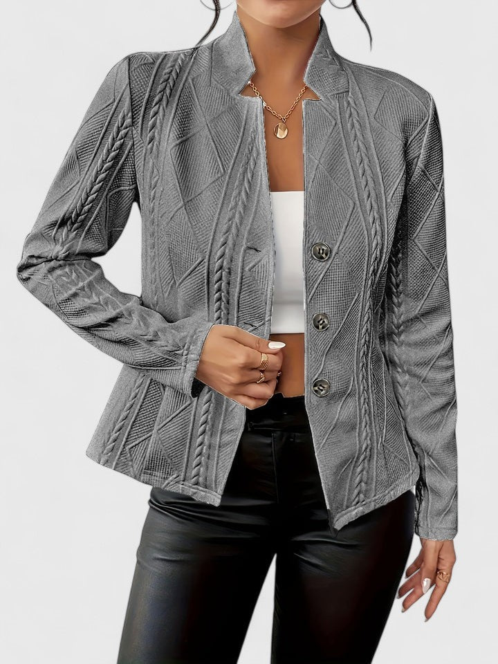 Women's Textured Fitted Jacket – Office & Casual – Grey