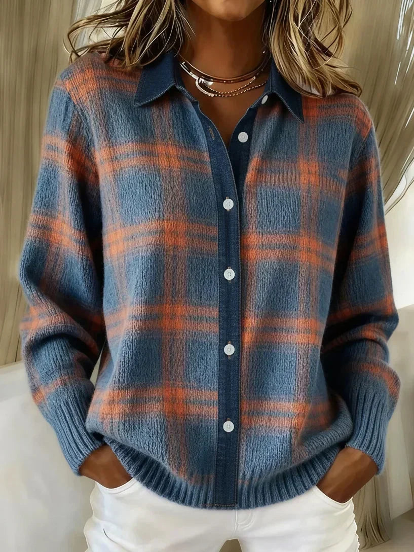 Women's Long Cardigan – Relaxed Office & Casual Layer – Blue and Orange
