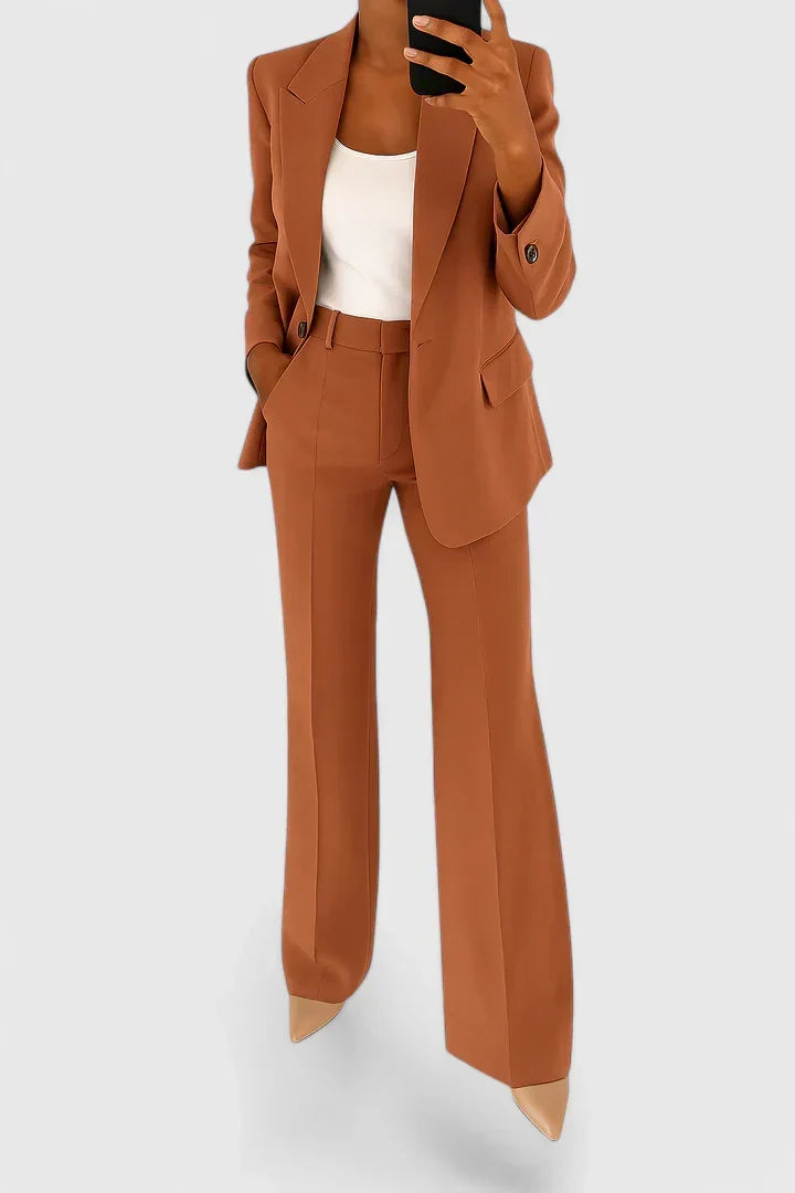 Women's Two-Piece Suit Set – Office & Casual – Brown