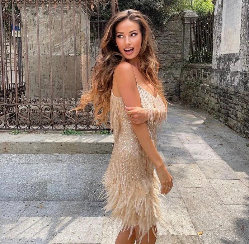 Women's Fringe Feather Cocktail Dress | Elegant Evening Wear for Parties