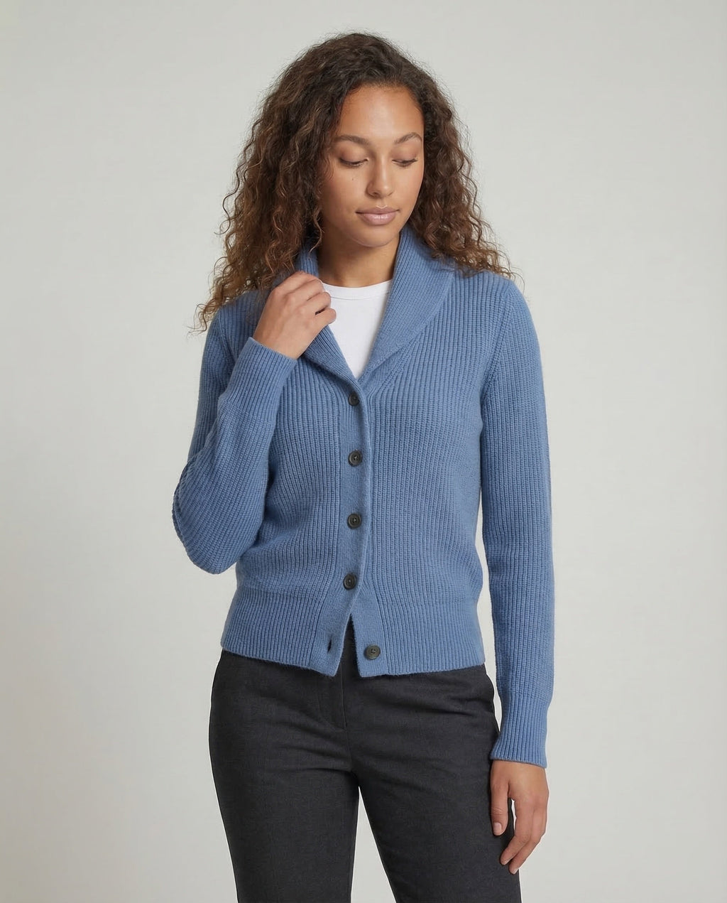 Women's Knit Cardigan with Lapel Collar – Casual, Office