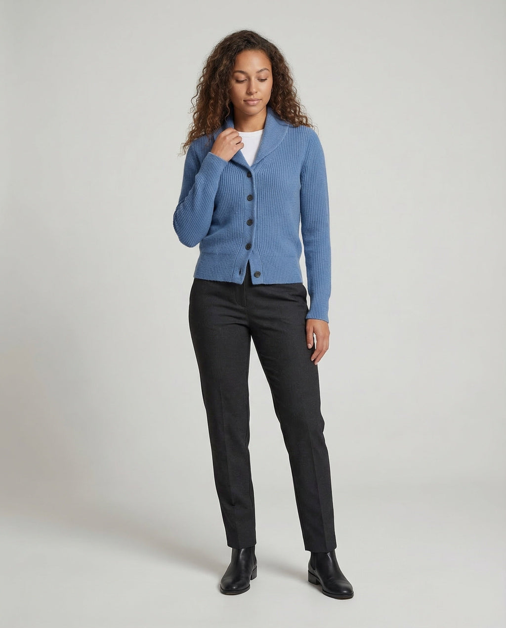 Women's Knit Cardigan with Lapel Collar – Casual, Office