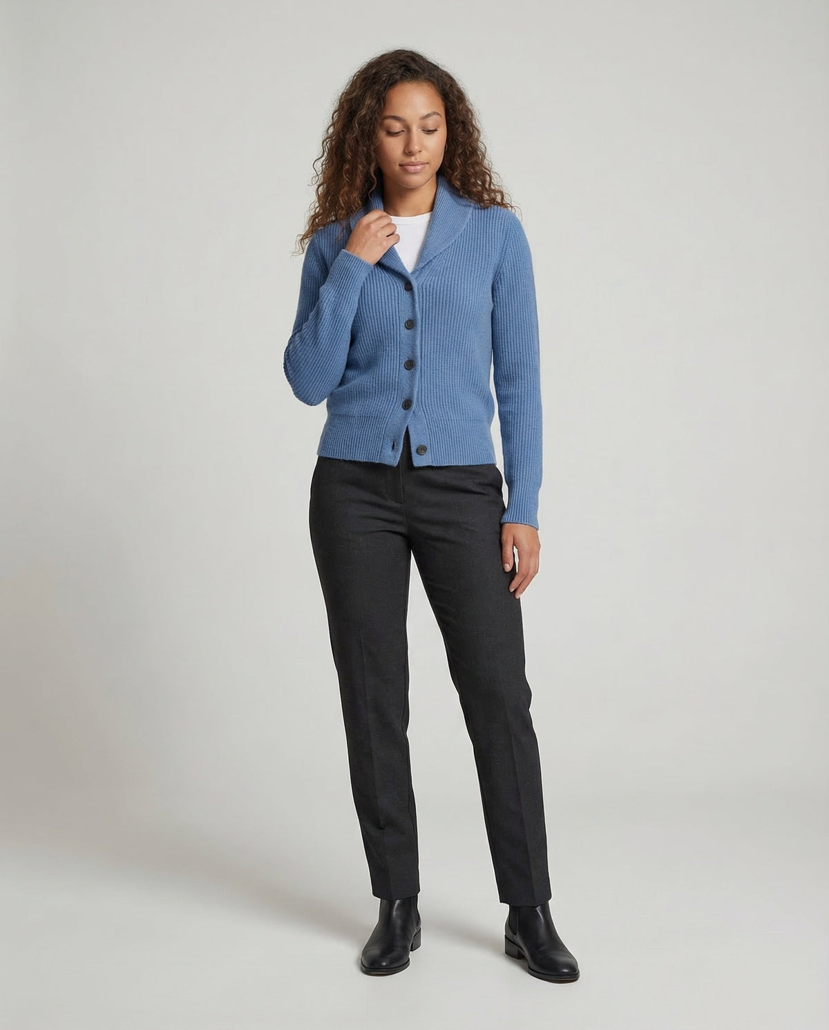 Women's Knit Cardigan with Lapel Collar – Casual, Office