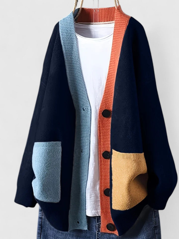 Women's Oversized Knitted Cardigan – Relaxed Fit – Navy Blue