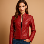 Women's Leather Biker Jacket | Classic Design | Casual and Motorcycle Outerwear | Multiple Sizes Available