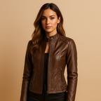 Women's Leather Biker Jacket | Classic Design | Casual and Motorcycle Outerwear | Multiple Sizes Available