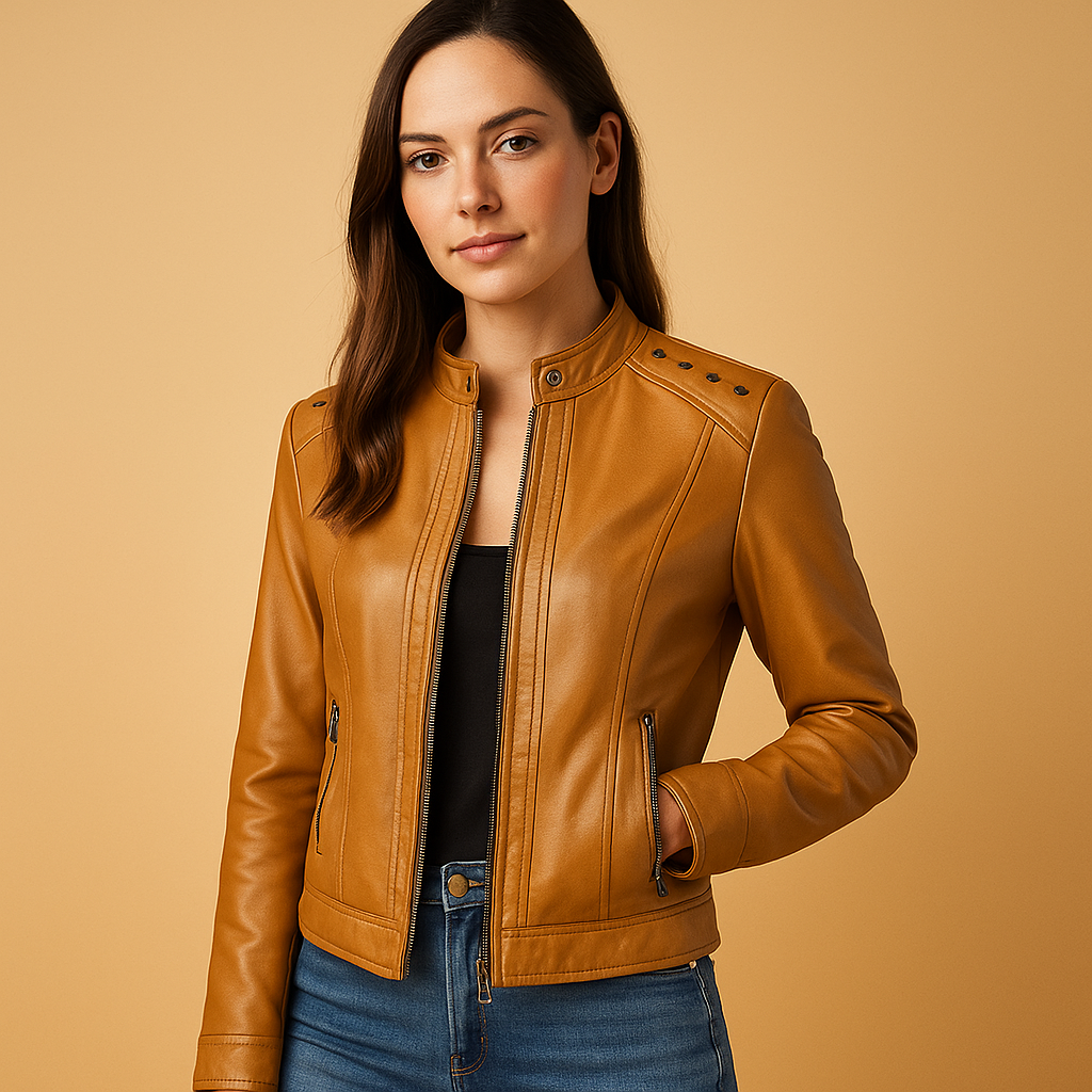 Women's Leather Biker Jacket | Classic Design | Casual and Motorcycle Outerwear | Multiple Sizes Available