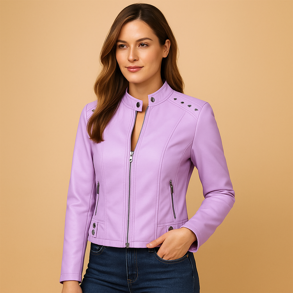 Women's Leather Biker Jacket | Classic Design | Casual and Motorcycle Outerwear | Multiple Sizes Available