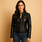 Women's Leather Biker Jacket | Classic Design | Casual and Motorcycle Outerwear | Multiple Sizes Available