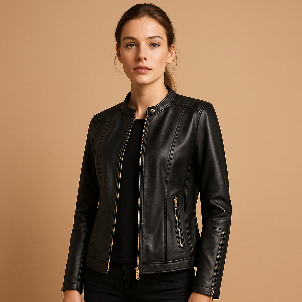 Women's Leather Biker Jacket | Classic Edgy Style | Casual Everyday Outerwear | Versatile Fashion Layering Piece