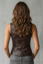 Women's Leather Look Waistcoat with High Neck – Casual, Office