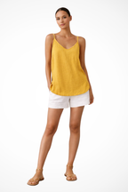Women's Linen Spaghetti Strap Spring Top - Casual Lightweight Summer Blouse
